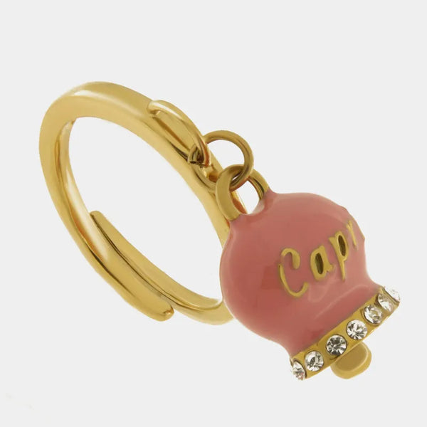 Anello in Acciaio con campanella rosa con scritta Capri — collezione anima azzurra