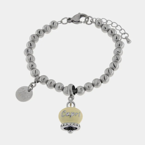 Bracciale in Acciaio Campanella Portafortuna Sole di Capri - colore Pale Banana — collezione anima azzurra