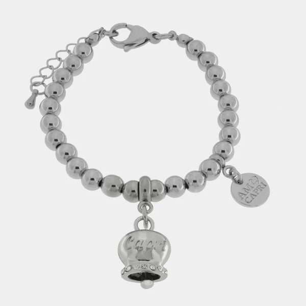 Bracciale in Acciaio con campanella  con scritta Capri — collezione anima azzurra
