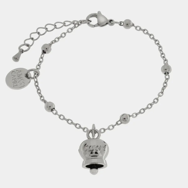 Bracciale in Acciaio con campanella  pendente  con scritta Capri — collezione anima azzurra