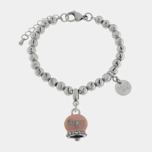 Bracciale in Acciaio con Campanella Portafortuna Dolce Capri - Colore Tickled Pink — collezione anima azzurra