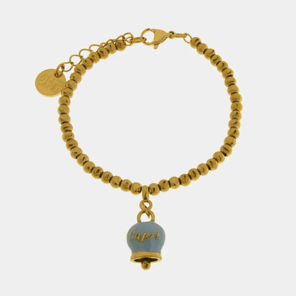 Bracciale in Acciaio con Campanella Portafortuna Capri Anima Azzurra - Colore Dutch Canal — collezione anima azzurra