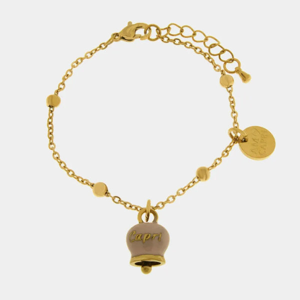 Bracciale in Acciaio con Campanella Portafortuna Capri - Colore Rosa Cipria — collezione anima azzurra