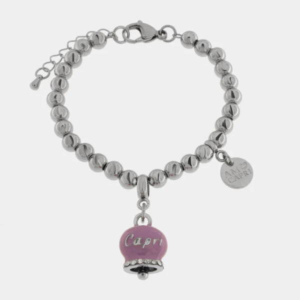 Bracciale in Acciaio con Campanella Portafortuna Giardini di Capri - Colore Amethyst Orchid — collezione anima azzurra