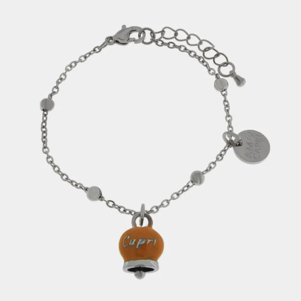 Bracciale in Acciaio con Campanella Portafortuna Roccia Dorata di Capri - Colore Caramel — collezione anima azzurra