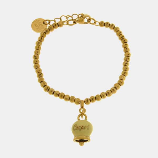 Bracciale in Acciaio con Campanella Portafortuna Sole di Capri - Colore Pale Banana — collezione anima azzurra
