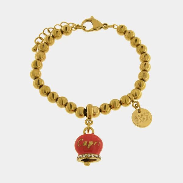 Bracciale in Acciaio con Campanella Portafortuna Tramonto di Capri - Colore Teaa Berry — collezione anima azzurra