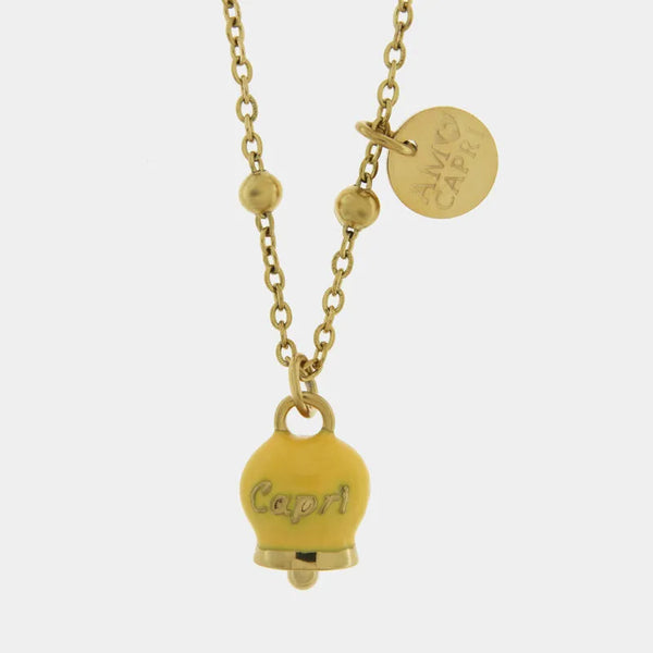 Collana in Acciaio con Campanella Portafortuna Capri - Colore Giallo — collezione anima azzurra
