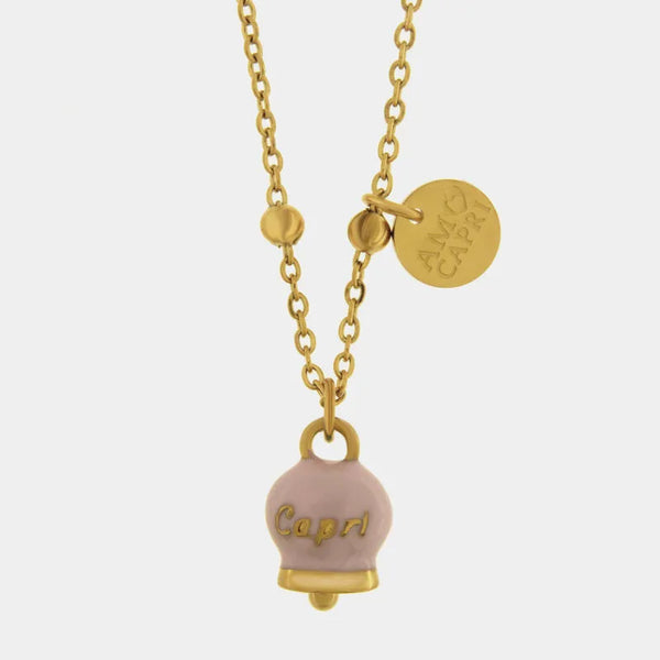 Collana in Acciaio con Campanella Portafortuna Capri - Colore Rosa Cipria — collezione anima azzurra
