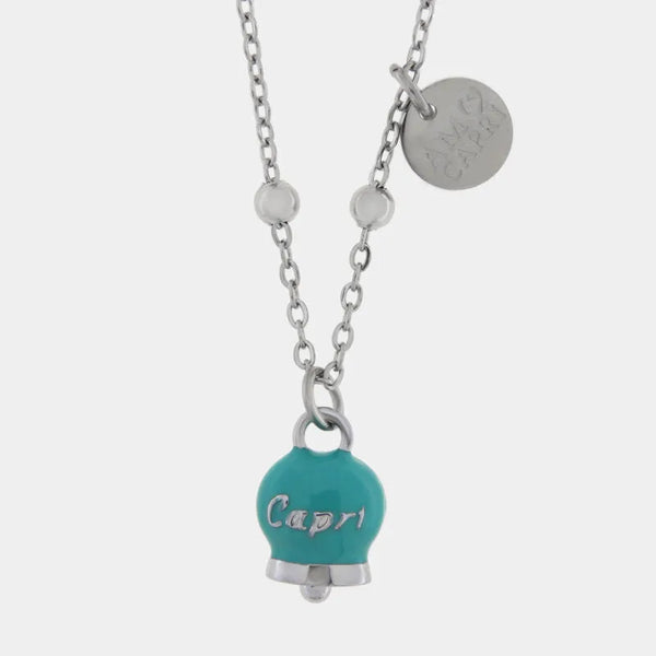 Collana in Acciaio con Campanella Portafortuna Capri - Colore  Turchese — collezione anima azzurra