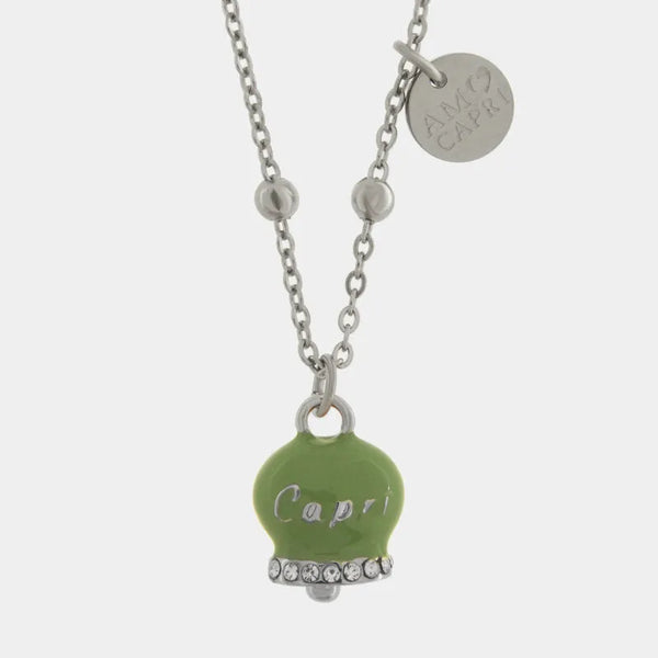 Collana in Acciaio con Campanella Portafortuna Capri - Colore Verde Menta — collezione anima azzurra