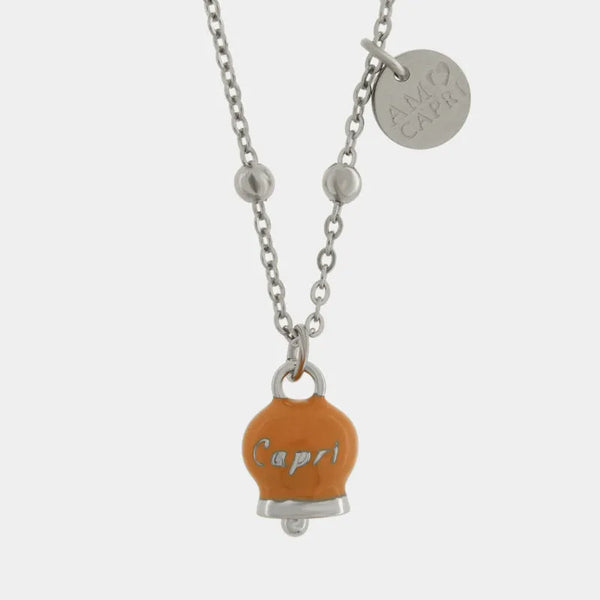 Collana in Acciaio con Campanella Portafortuna Capri Roccia Dorata  - Color Caramel — collezione anima azzurra