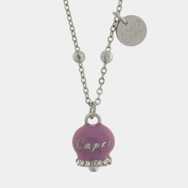 Collana in Acciaio con Campanella Portafortuna Capri  Giardini - Colore Amethyst Orchid — collezione anima azzurra