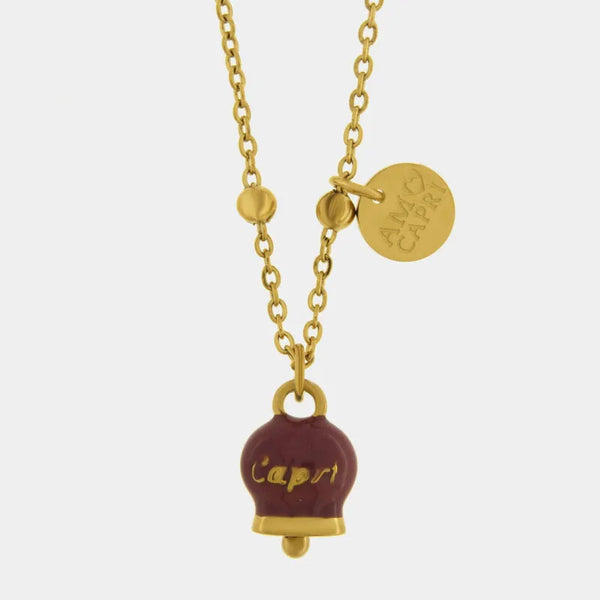 Collana in Acciaio con Campanella Portafortuna Capri Notte in Piazzetta - Colore Amaranth — collezione anima azzurra
