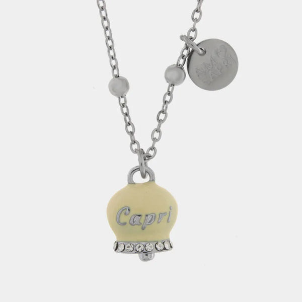 Collana in Acciaio con Campanella Portafortuna Sole di Capri - Colore Pale Banana — collezione anima azzurra