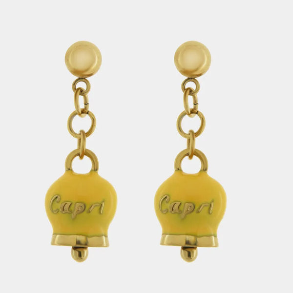 Orecchini in Acciaio con Campanella Portafortuna Capri - Colore Giallo — collezione anima azzurra
