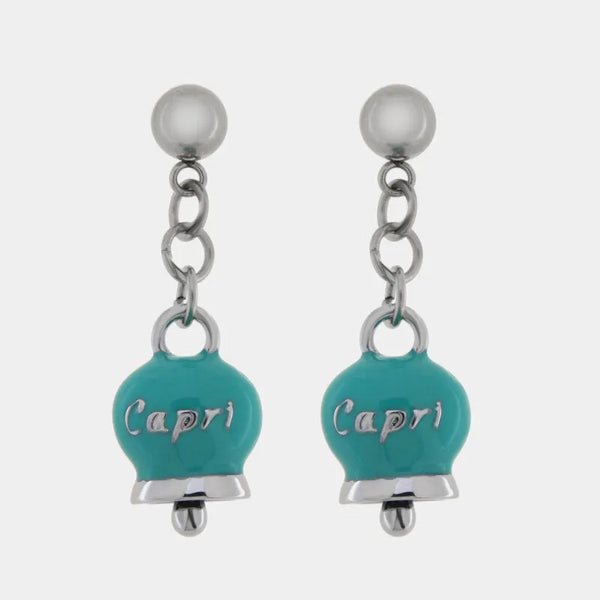 Orecchini in Acciaio con Campanella Portafortuna Capri - Colore Turchese — collezione anima azzurra