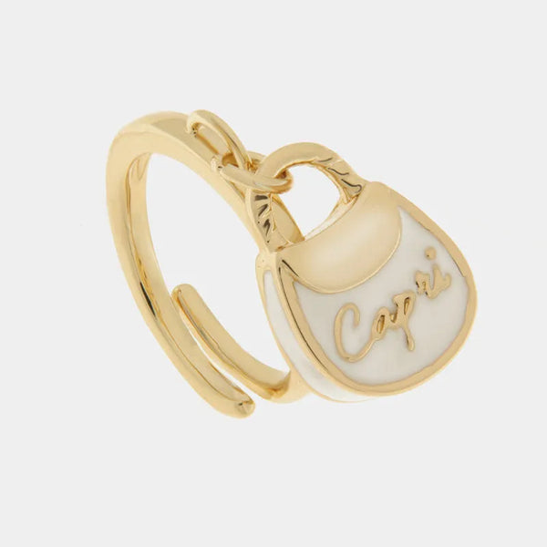 Anello in Metallo con borsa bianca scritta capri — collezione arco naturale