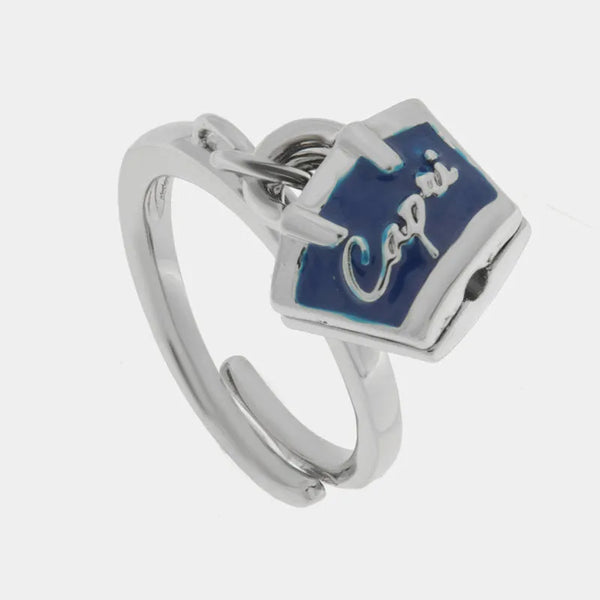 Anello in Metallo con borsa blu scritta capri — collezione arco naturale