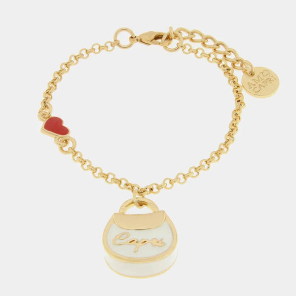 Bracciale in Metallo con borsa bianca scritta capri e cuore — collezione arco naturale