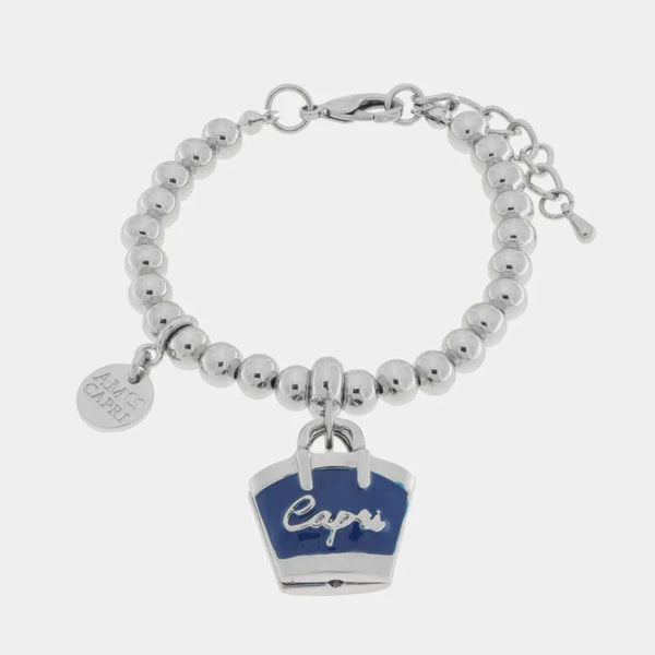 Bracciale in Metallo con borsa blu scritta capri — collezione arco naturale