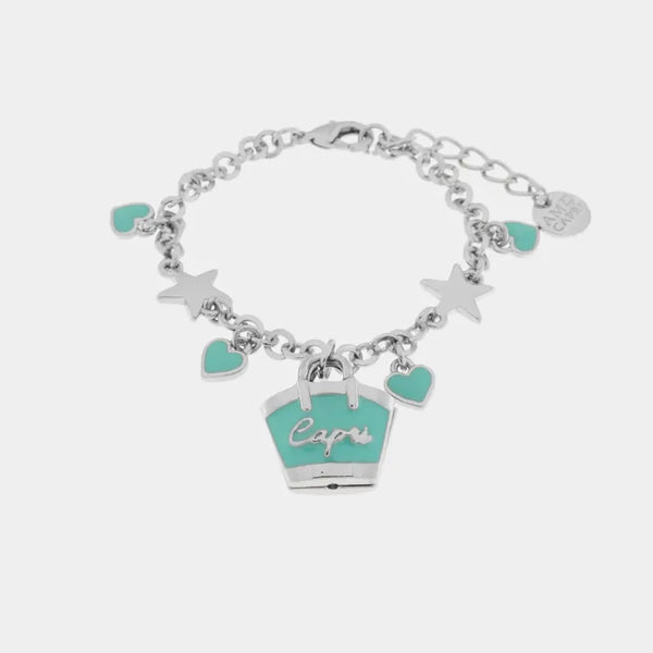 Bracciale in Metallo con borsa e cuori azzurri — collezione arco naturale