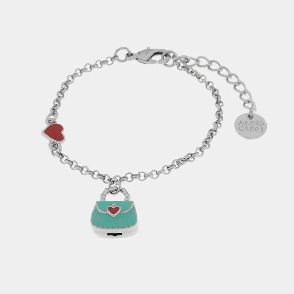 Bracciale in Metallo con borsa e cuori rossi — collezione arco naturale