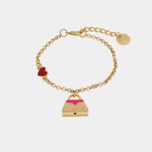 Bracciale in Metallo con borsa rosa e cuore rosso — collezione arco naturale