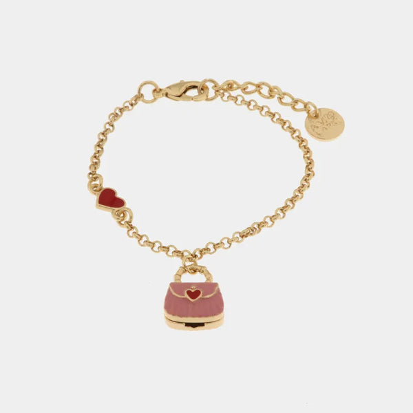 Bracciale in Metallo con borsa rosa e cuori — collezione arco naturale
