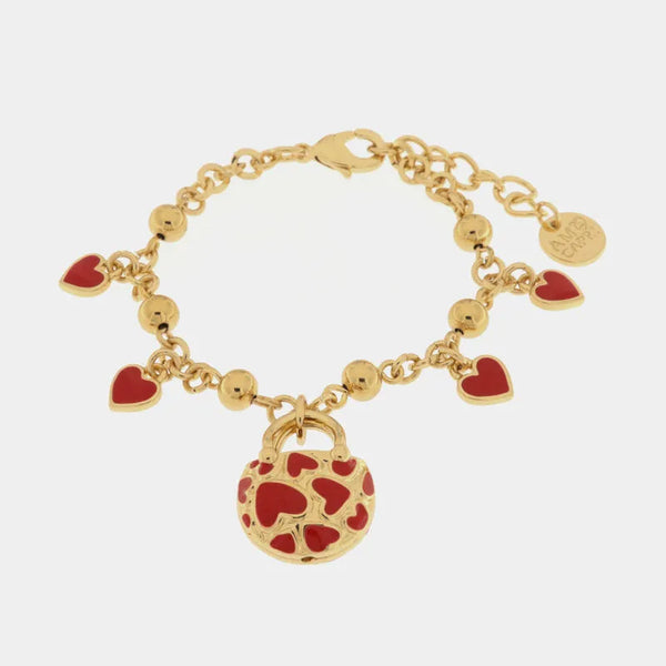Bracciale in Metallo con borsetta impreziosita da cuori rossi — collezione arco naturale