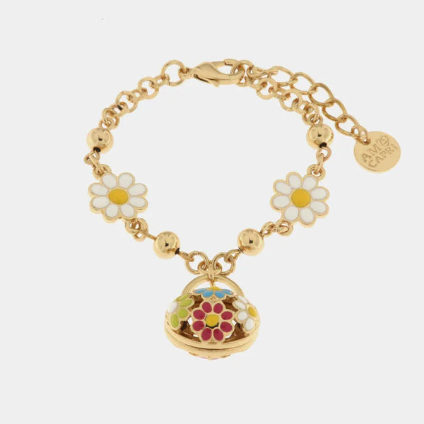 Bracciale in Metallo con borsetta impreziosita da fiori colorati — collezione arco naturale