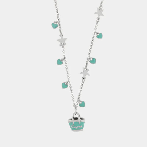 Collana in Metallo con borsa azzurra Capri e cuoi — collezione arco naturale