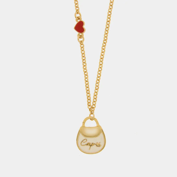 Collana in Metallo con borsa bianca scritta capri e cuore — collezione arco naturale