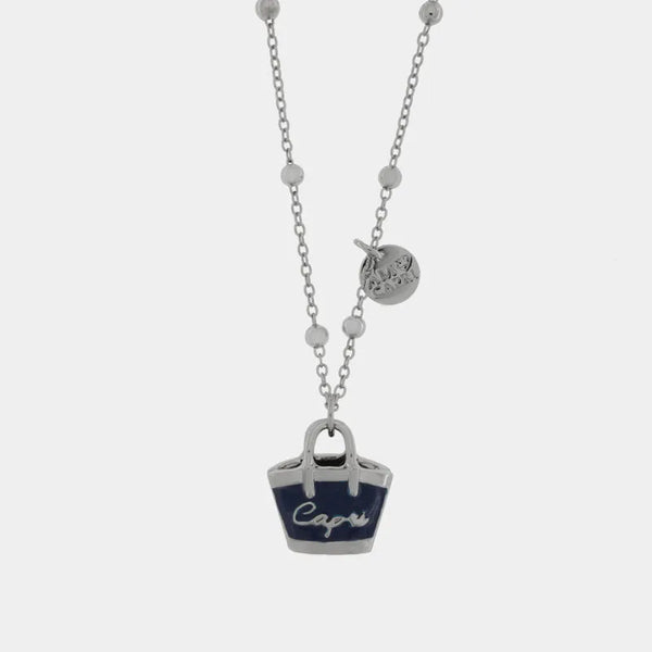 Collana in Metallo con borsa blu scritta capri — collezione arco naturale