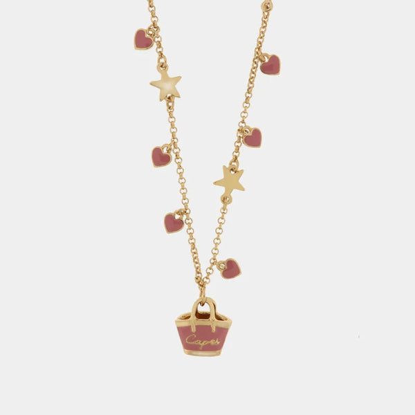 Collana in Metallo con borsa e cuori rosa — collezione arco naturale