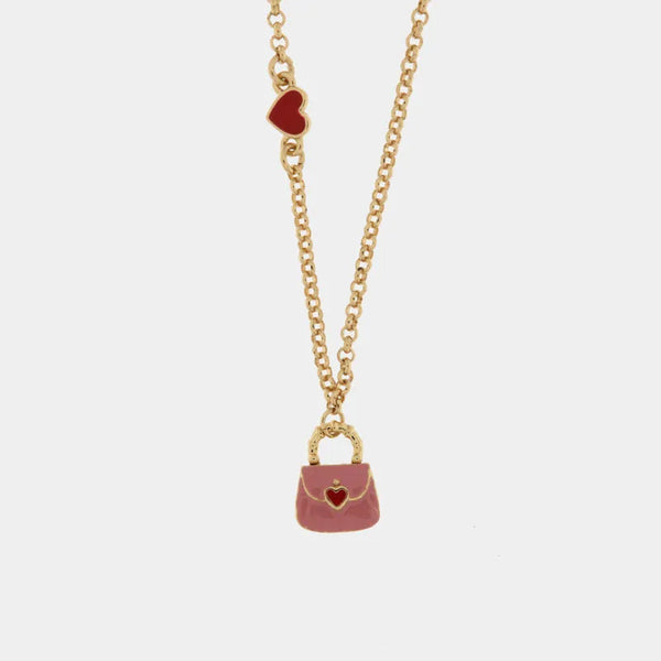 Collana in Metallo con borsa rosa e cuori rossi — collezione arco naturale