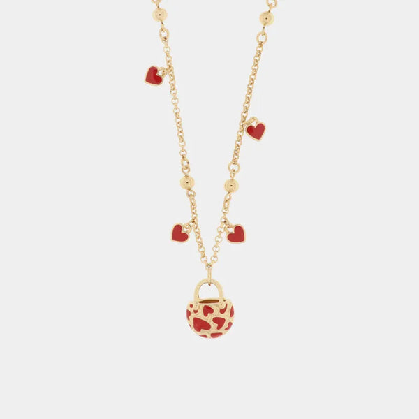 Collana in Metallo con borsetta impreziosita da cuori rossi — collezione arco naturale