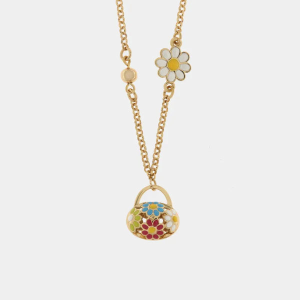 Collana in Metallo con borsetta impreziosita da fiori colorati — collezione arco naturale