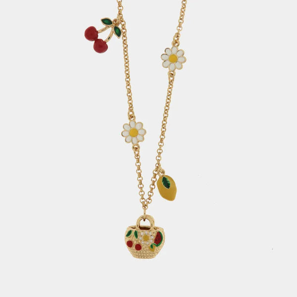 Collana in Metallo con coffa impreziosita da limoni e ciliegie — collezione arco naturale