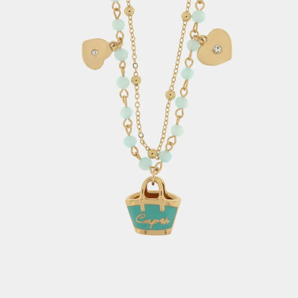 Collana in Metallo multifilo con pietre e bosa azzurra Capri — collezione arco naturale