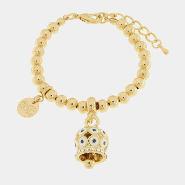 Bracciale in Metallo con campanella a pois bianco e zirconi — collezione AUGUSTO