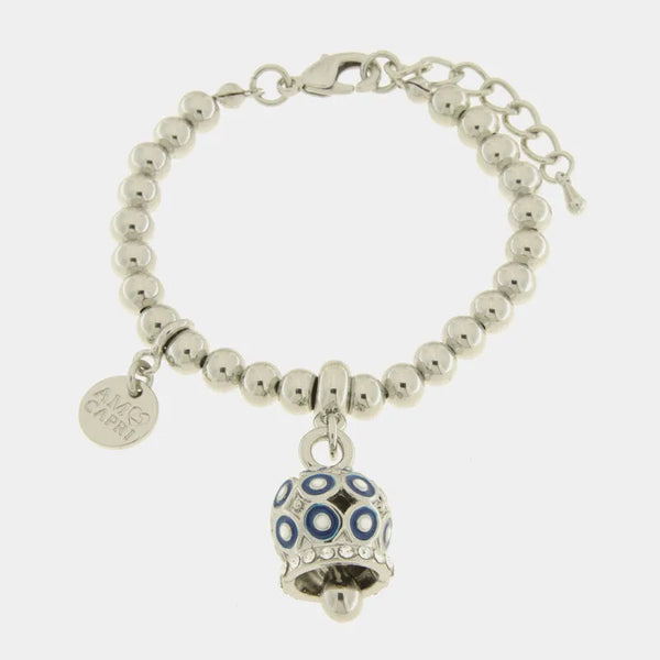 Bracciale in Metallo con campanella a pois blu e zirconi — collezione AUGUSTO