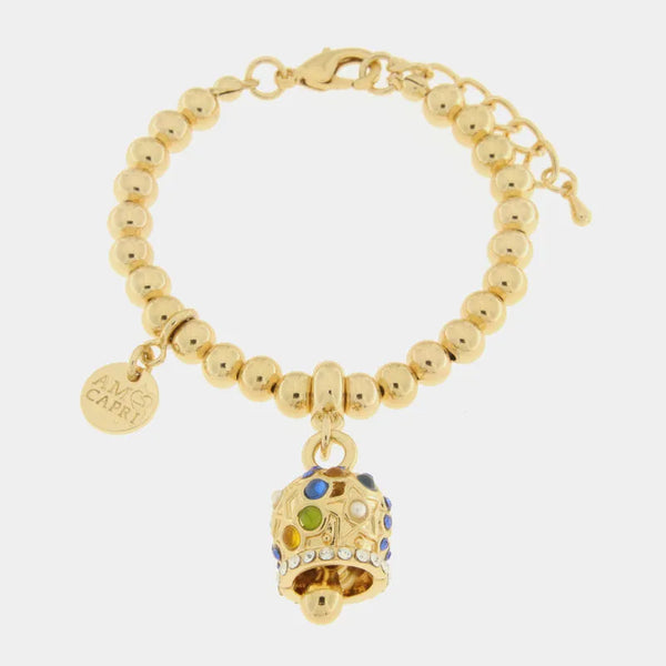 Bracciale in Metallo con campanella a pois  e zirconi multicolor — collezione AUGUSTO