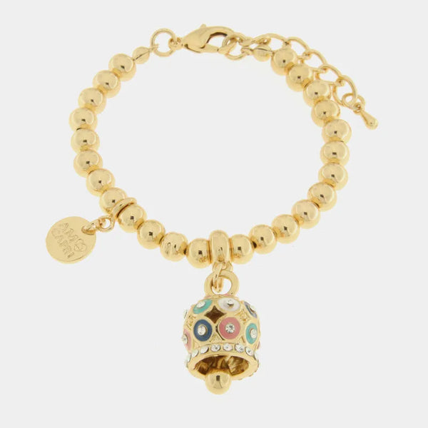 Bracciale in Metallo con campanella a pois multicolor e zirconi — collezione AUGUSTO