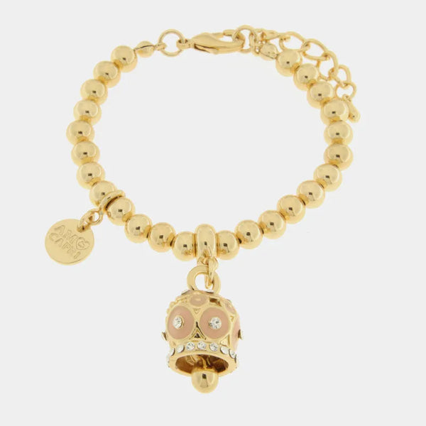 Bracciale in Metallo con campanella a pois rosa e zirconi — collezione AUGUSTO