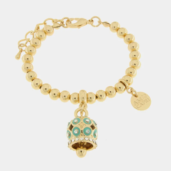 Bracciale in Metallo con campanella a pois verde e zirconi — collezione AUGUSTO