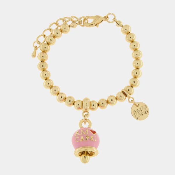 Bracciale in Metallo con campanella rosa e scritta Capri — collezione AUGUSTO