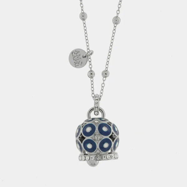 Collana in Metallo con campana a pois blu  e zirconi grande — collezione AUGUSTO