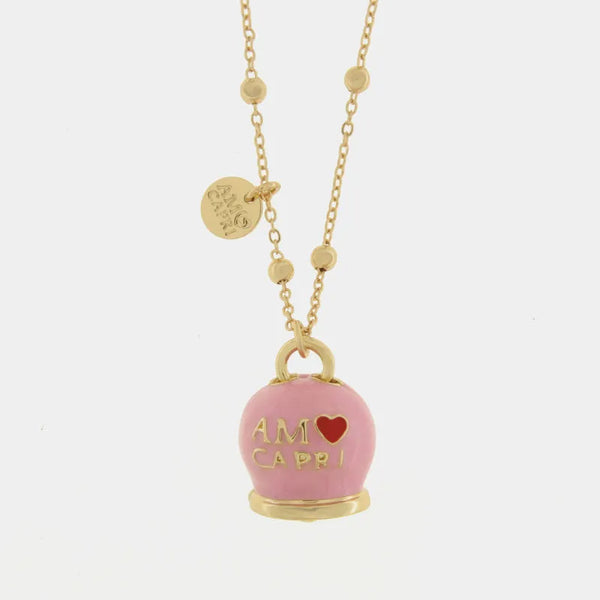 Collana in Metallo con campana rosa e scritta Capri — collezione AUGUSTO