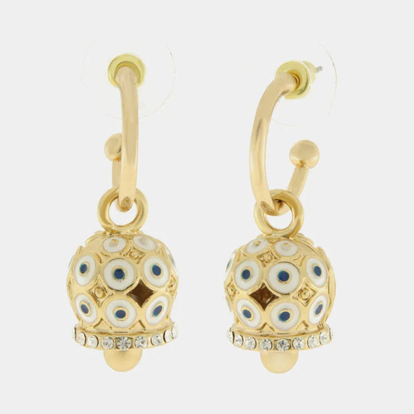 Orecchini in Metallo con campanella a pois bianco e zirconi — collezione AUGUSTO